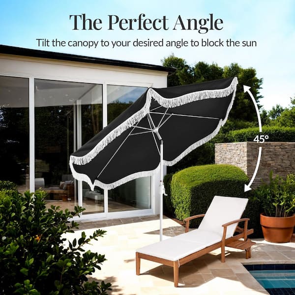 cheap patio umbrellas canada 10' Round Sunbrella Black and White Cabana Stripe Outdoor Patio Umbrella  with Faux Wood Metal Frame + Reviews