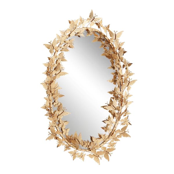 Gold Metal Glam Oval Wall Mirror, Gold Oval Decorative Mirror