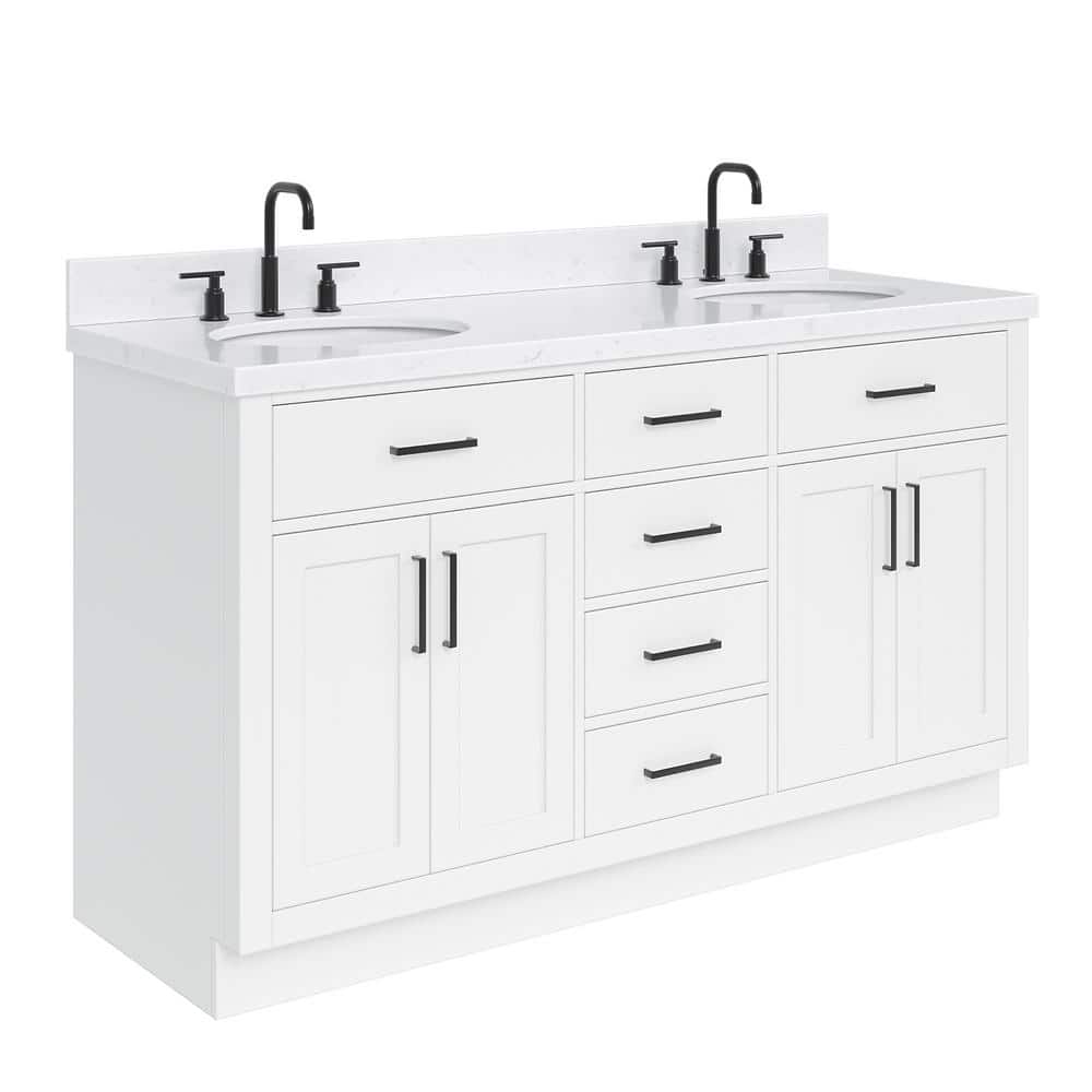 Hepburn 60" White Hardwood Double Basin Vanity Set