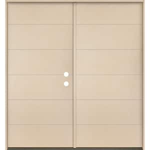 TETON Modern 72 in. x 80 in. Left-Active/Inswing 6-Grid Solid Panel Unfinished Double Fiberglass Prehung Front Door