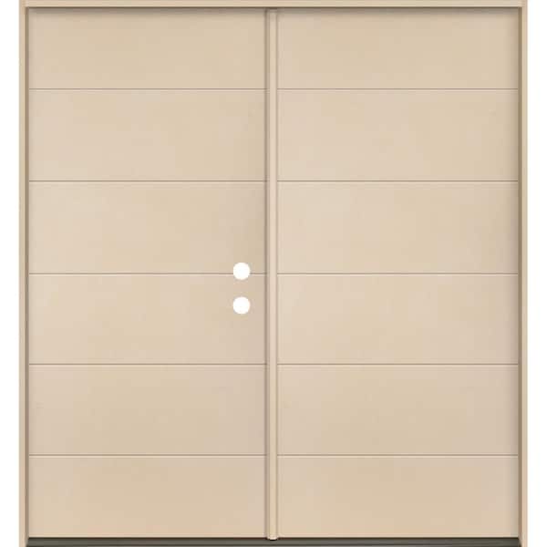 Krosswood Doors TETON Modern 72 in. x 80 in. Left-Active/Inswing 6-Grid Solid Panel Unfinished Double Fiberglass Prehung Front Door