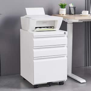 3-Drawer White 24 in. H x 18 in. W x 15 in. D Metal Mobile File Cabinet Locking Filing Cabinet with Wheels