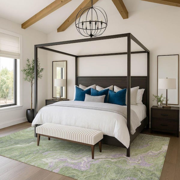 Mayfield Premium Machine Washable Abstract AMF1701 Aloe 5 ft. x 7 ft. 6 in. Area Rug