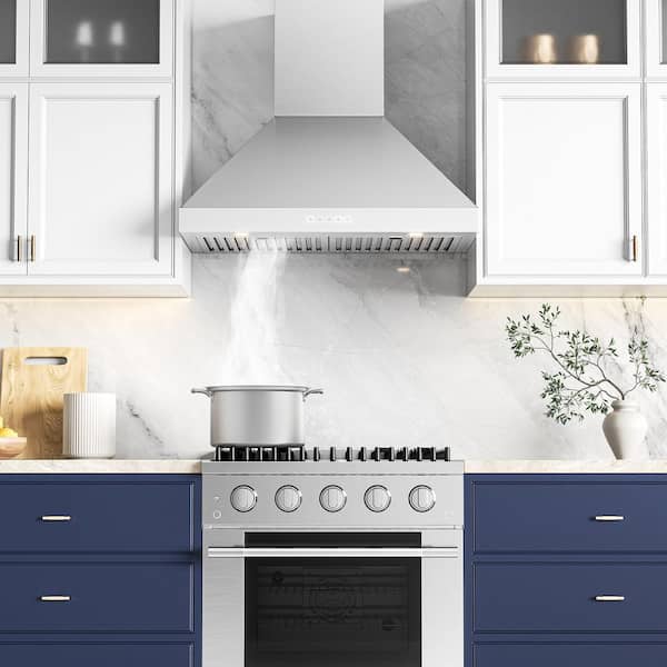 30 in. Convertible Wall Mount Range Hood with Changeable LED Dishwasher Safe Baffle Filters in Stainless Steel