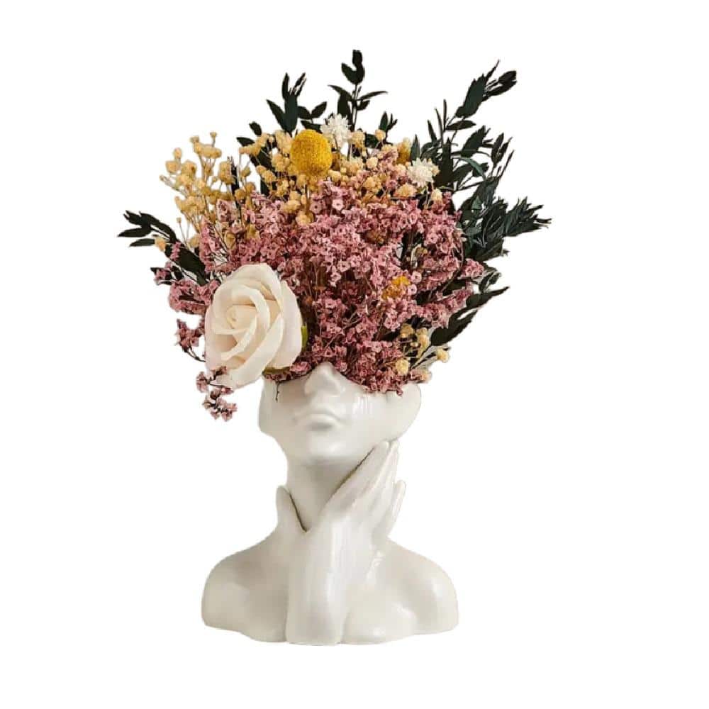 White Ceramic Face Bud Vase for Table Decor