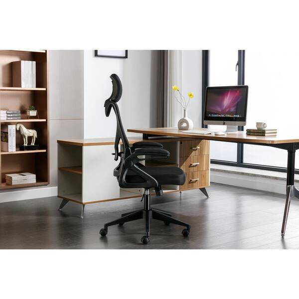 Adjustable Mesh Office Task Chair, High Back Desk Computer Chair with Fixed  Arms and Fabric Seat