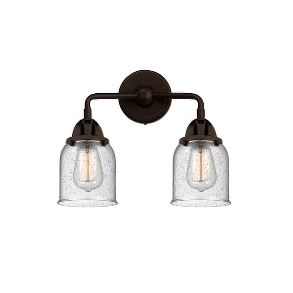 Bell 13 in. 2 Light Oil Rubbed Bronze, Seedy Vanity Light with Clear Glass Shade