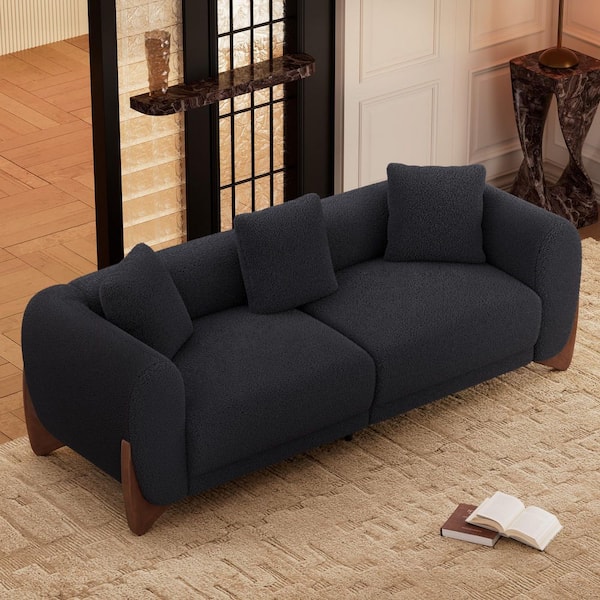 Cloud Couch 87 in. Flared Arm Plush Sherpa Wool-Like Fabric Rectangle Sofa for Living Room Apartment Modern Black