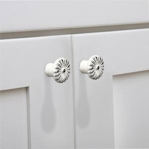 Beaded Floral 1-1/4 in. (30 mm) Distressed White Patina Cabinet Knob