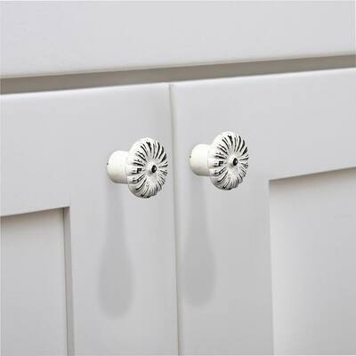 8x Wooden White & Silver 42mm Knobs; Cabinet Wardrobe Drawer Cupboard Kitchen