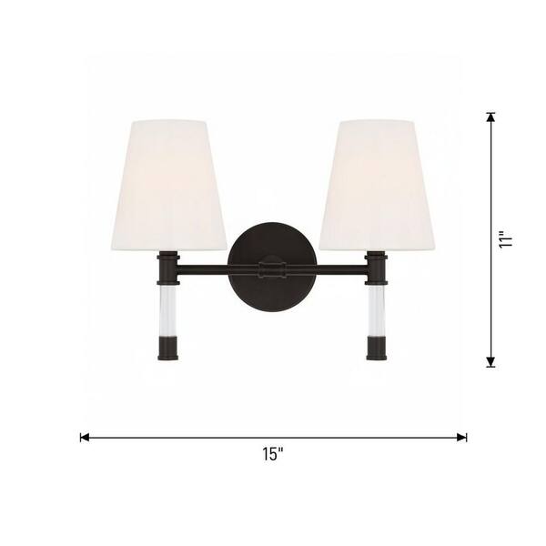 Generation Lighting - Hanover 15 in. W x 11 in. H 2-Light Aged Iron Dimmable Mid-Century Rustic Vanity Light with Milk Glass Shades