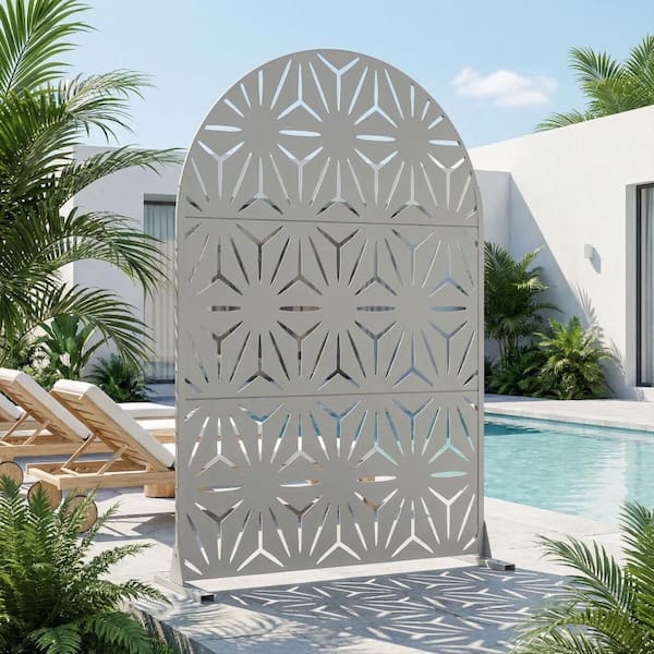 16 in. L x 72 in. H x 47 in. W Gray Arched Galvanized Metal Wall Sculptures Outdoor Privacy Screens Garden Fence