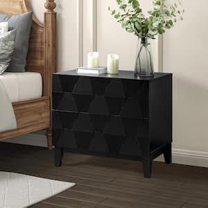 Diana Black 2-Drawer Storage Nightstand with Adjustable Legs and Charging Station
