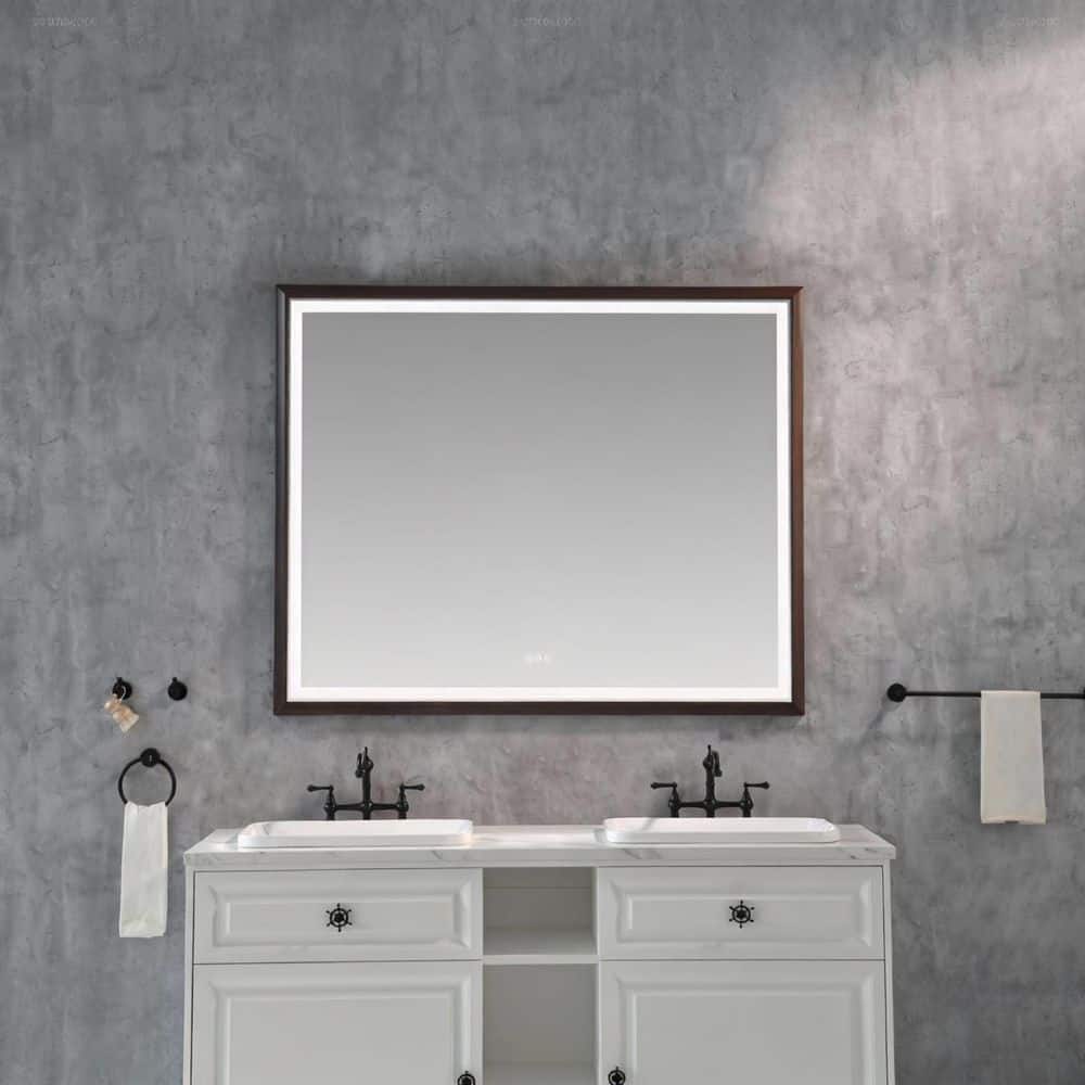 60 in. W x 48 in. H Rectangular Aluminum Framed LED Wall Bathroom Vanity Mirror with Anti-Fog in Brown price history on PriceWatchPro