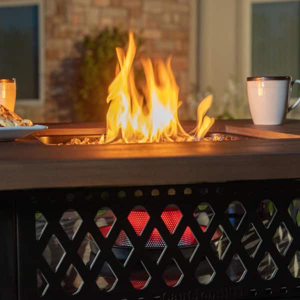 Lp Gas Fire Pit With Hand Painted Wood, Lp Gas Outdoor Fire Pit With Dual Heat Technology