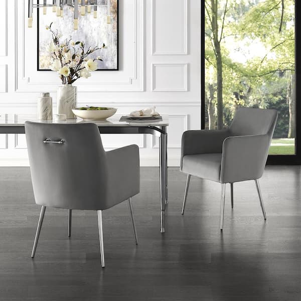 Capelli Light Grey/Chrome Velvet Metal Leg Dining Chair (Set of 2)