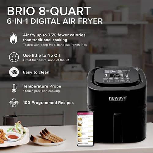 ecozy Air Fryer 6 Quart with See-Through Window Smart Wifi (100 Recipes)  Dishwasher Safe, Black 
