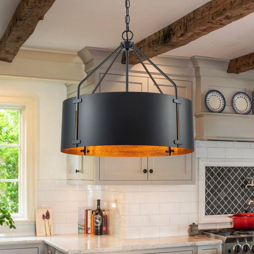 22.05 in. 4-Light Classic Black Drum Pendant Light price history on PriceWatchPro