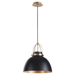 1 Light 15" Pendant Light- Matte Black/Aged Brass