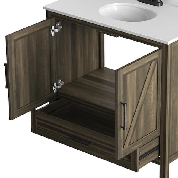 P PURLOVE 36 Modern Bathroom Vanity with Ceramic Basin Sink, Combo Cabinet  Under-Mount Sink,Bathroom Storage Cabinet with Two Cabinets and 5