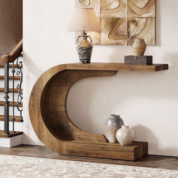 Turrella 43.3 in. Brown Half-Circle Wood Console Table for Living Room