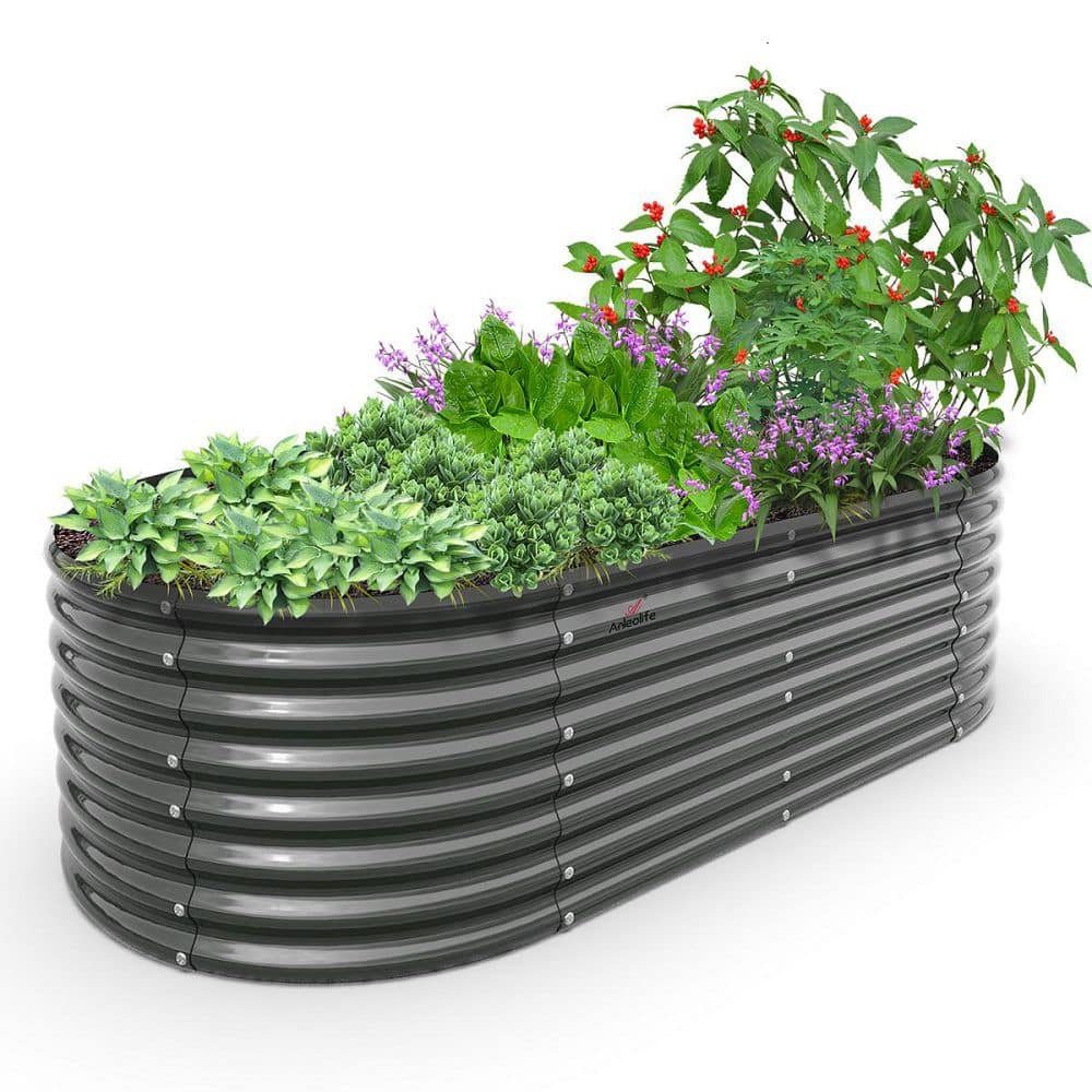 8 x 4 x 2 ft. Oval Galvanized Steel Raised Garden Beds in Quartz Gray for P