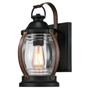 Canyon 1-Light Textured Black and Barnwood Outdoor Wall Lantern Sconce