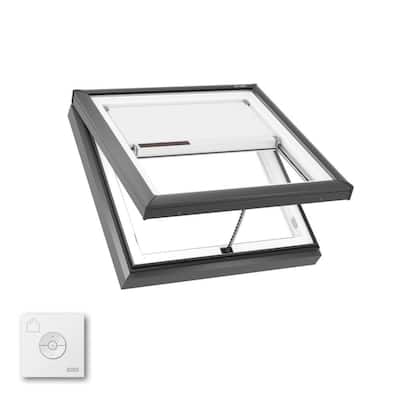 30-1/2 x 30-1/2 in. Manual Venting Curb Mount Skylight with Laminated Low-E3 Glass, Solar Powered Room Darkening Shade