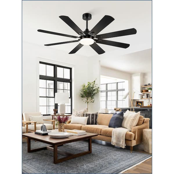 62 in. Outdoor/Indoor Black Downrod Mount Ceiling Fan with Light, Dual-Finish Blades, Remote Control, for Living Room