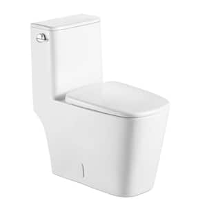 1-Piece 1.28 GPF Single Flush 12-Rough-In Elongated Toilet in Glossy White with Soft Close