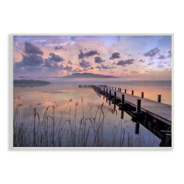 Stupell Industries Misty Lake Dock Landscape Summer Sunset Grass