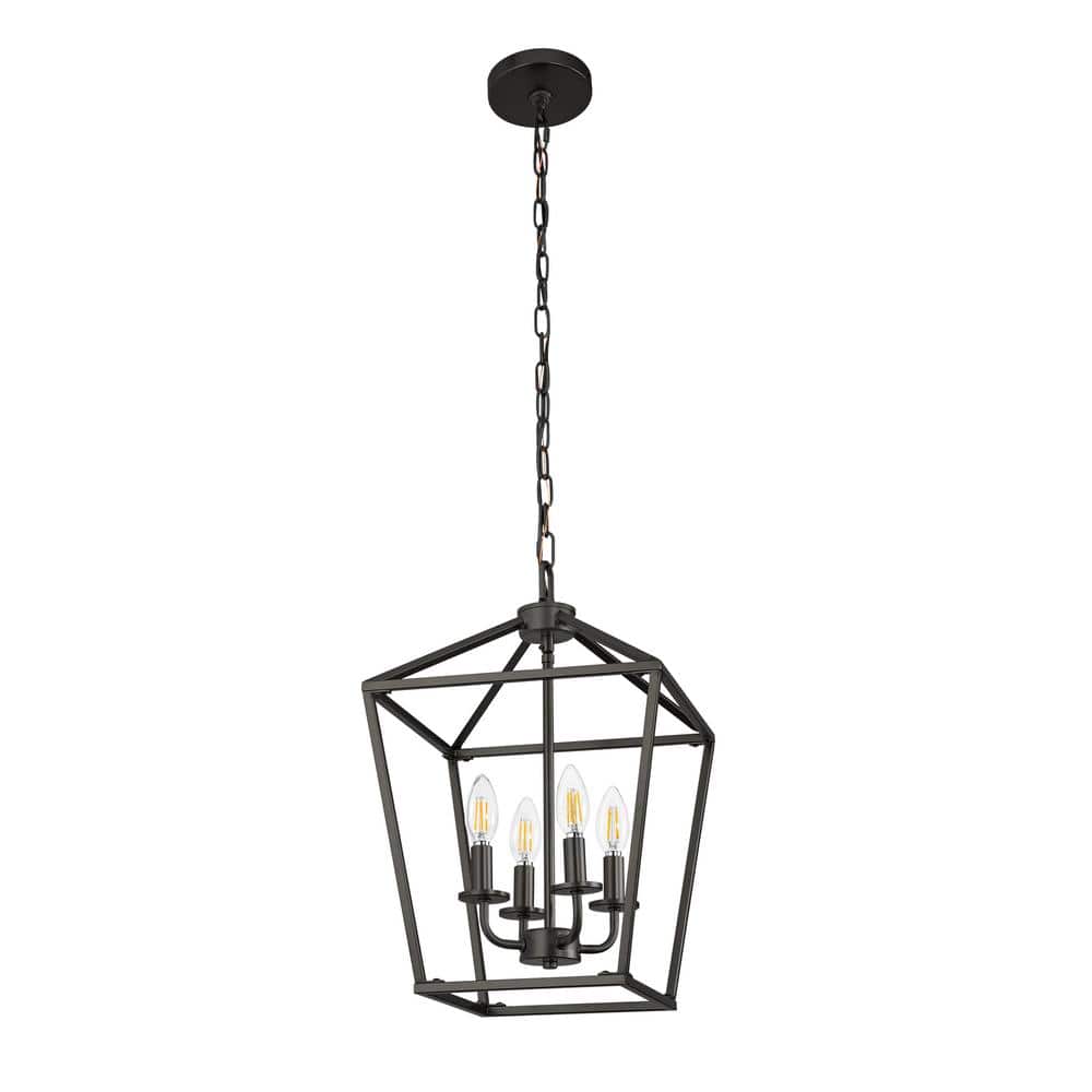 Briignite 8 in. Black 4-Light Geometric Open Cage Pendant