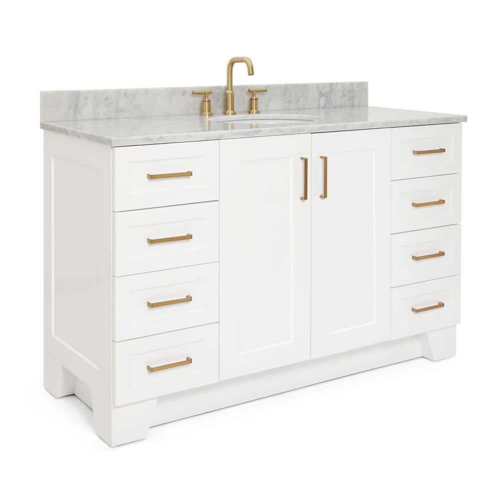 Taylor White Marble Top Freestanding Single Vanity, 55"