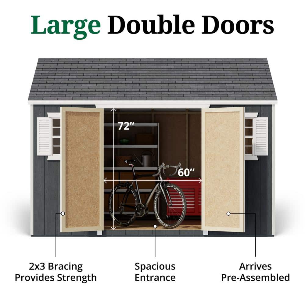 12x12 Gray and White Wooden Outdoor Storage Shed with Windows