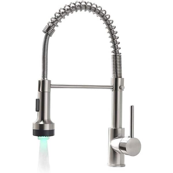 Staykiwi Single Handle High Arc LED Pull Out Sprayer Kitchen Faucet in Brushed Nickel