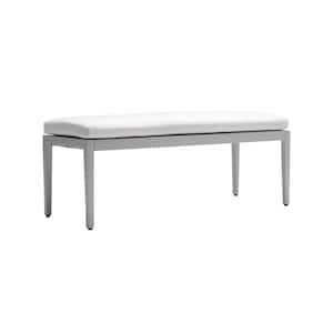 Outdoor Patio Aluminum Stationary Bench with White Cushion