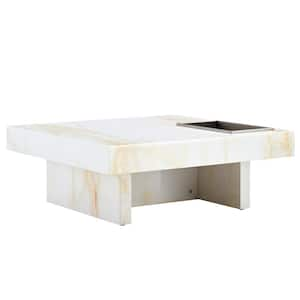 31.4 in. White Square Faux Marble Coffee Table with Marble Pattern