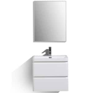 Glazzy 24 in. W x 16 in. D x 25 in. H Floating Bathroom Vanity in White with White Acrylic Top with White Sink