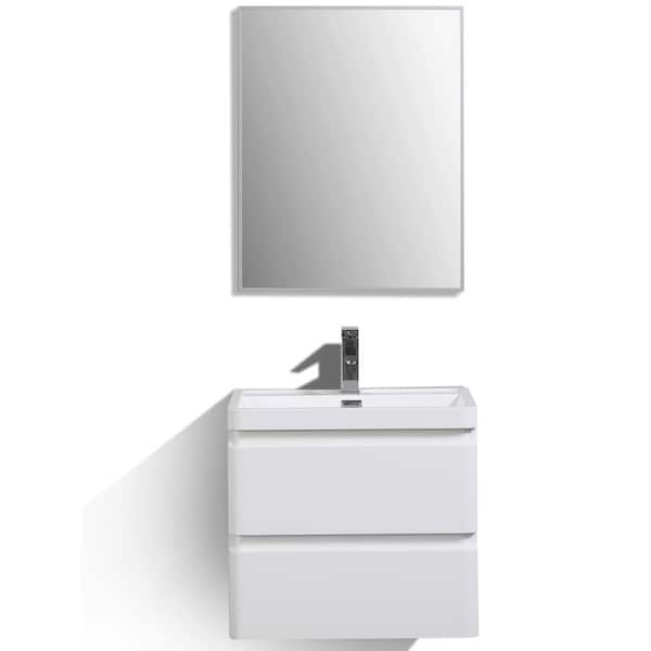 Glazzy 24 in. Single Sink Floating White Bath Vanity with White Acrylic Top (Assembled)