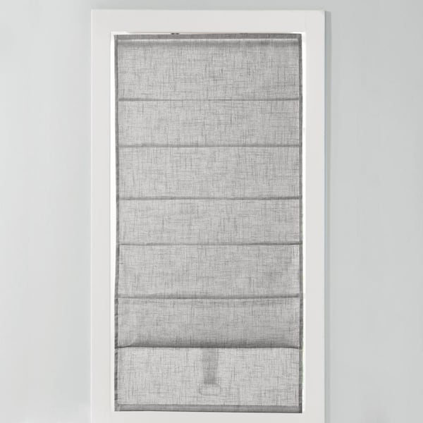 Madison Park Suvi Grey Cordless Polyester Linen Blend Light Filtering Roman Shade- 27 in. W x 64 in. L