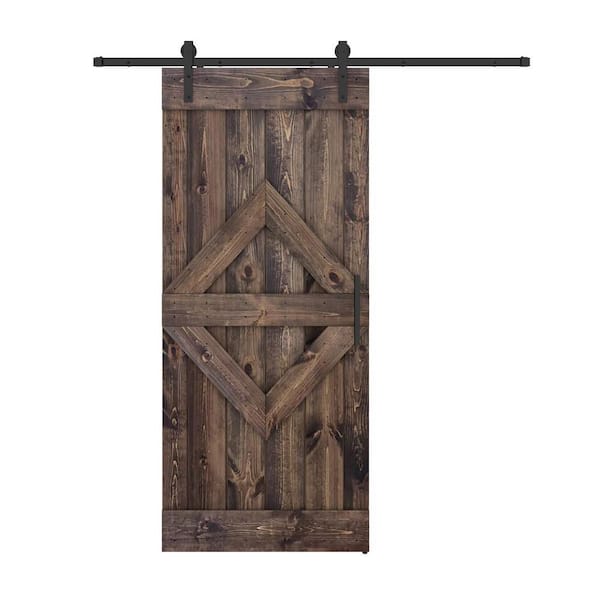 Diamond 24 in. x 84 in. Dark Brown Finished Pine Wood Sliding Barn Door with Hardware Kit (DIY)