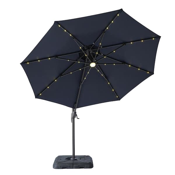 Brooks 10 ft. Steel Roma Cantilever Solar LED Tilt 360 Patio Umbrella In Blue