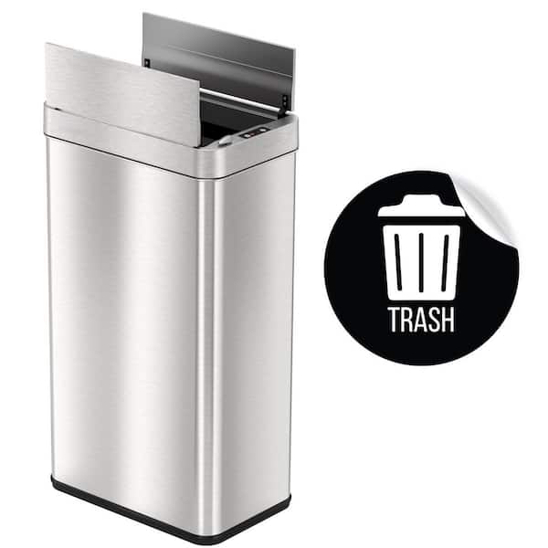 18 Gal. Stainless Steel Rectangular Metal Household Trash Can with Trash Sticker, Wings Lid, Sensor, and Odor Filter