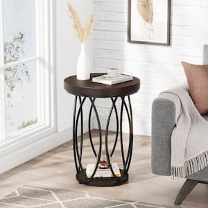 Kerlin 18.3 in. Rustic Brown Round Side Table Wood End Table with Metal Frame for Living Room, Bedroom