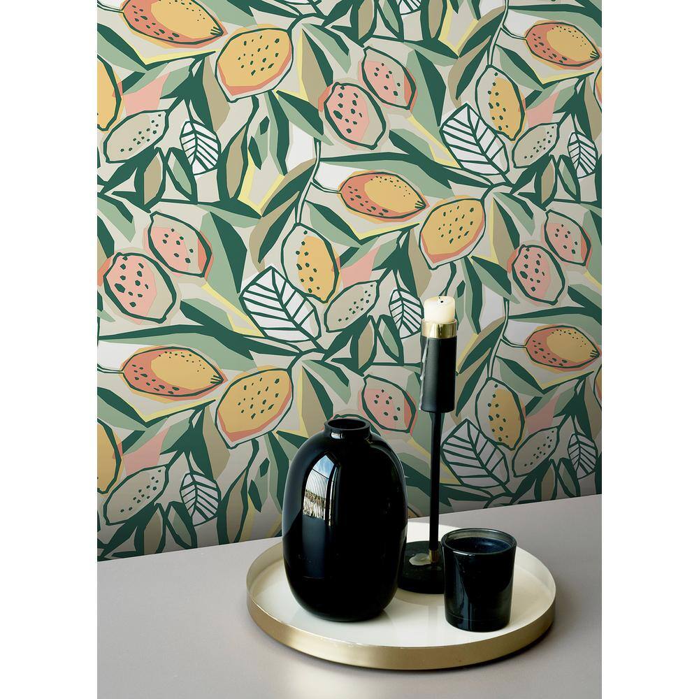 White and Green Citrus Peel and Stick Wallpaper