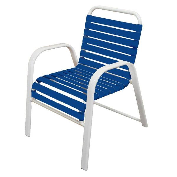 Unbranded Marco Island White Commercial Grade Aluminum Patio Dining Chair with Blue Vinyl Straps (2-Pack)