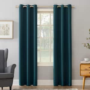Tovi Teal Polyester 40 in. W x 95 in. L Grommet Room Darkening Curtain (Single Panel)