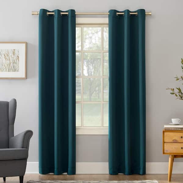 Sun Zero Tovi Teal Polyester 40 in. W x 95 in. L Grommet Room Darkening Curtain (Single Panel)