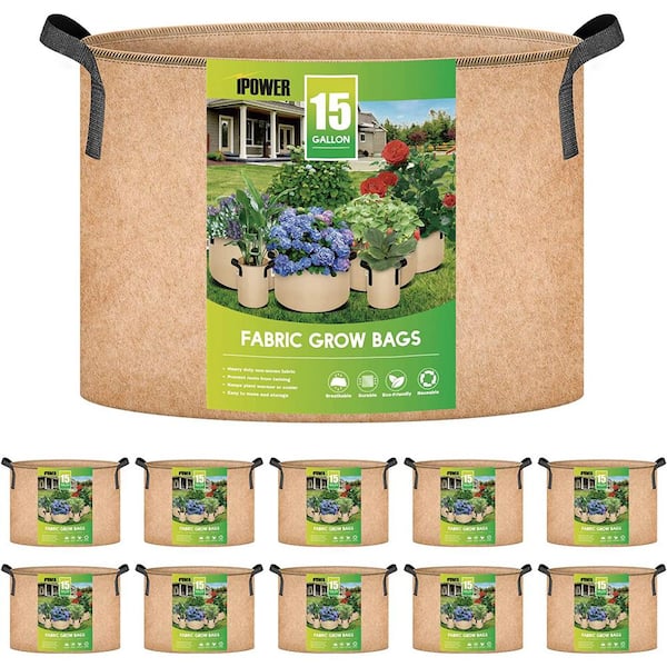 iPower Plant Grow Bag 15-Gallon 5-Pack Heavy Duty Fabric Pots, 300g Thickened Nonwoven Aeration Durable Container, Nylon Strap Handles for Gardening