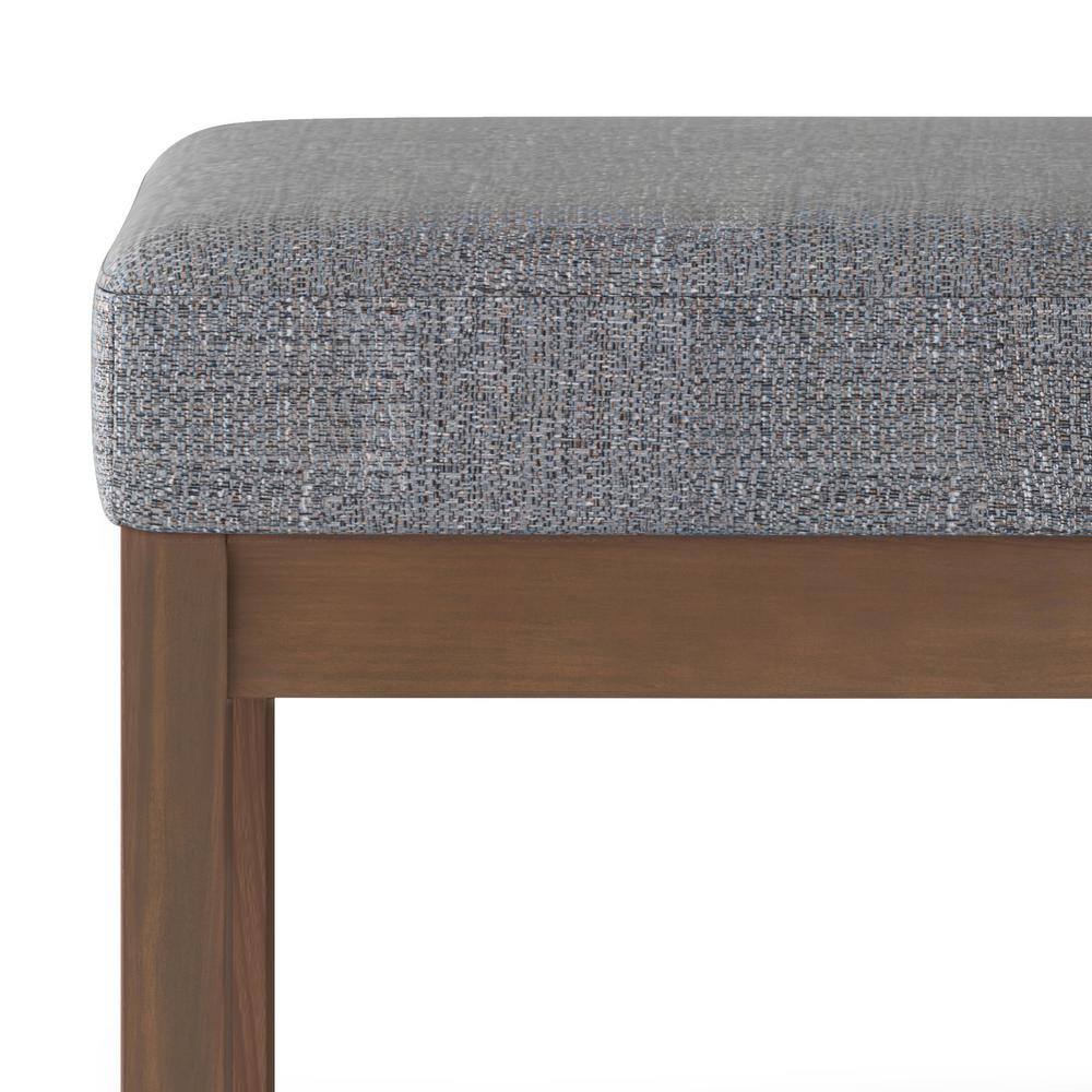 Pebble Grey Tweed Upholstered Footstool with Wooden Legs